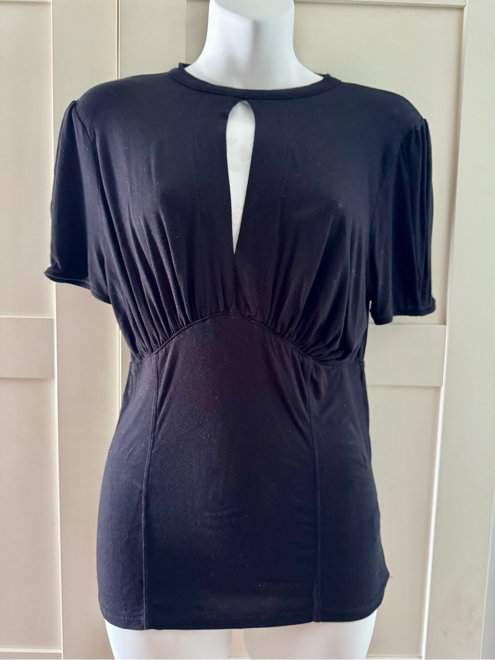 Free People Black Short Sleeve Keyhole Mini Dress
